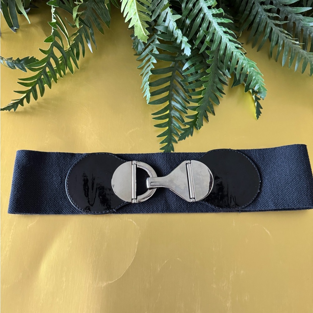 Black Elastic Belt with Silver Buckle